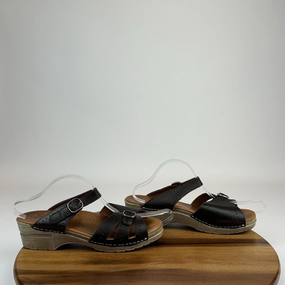 Womens Sanita Brown Leather Sandal Slide Shoes Size EU 41 US 10 GUC